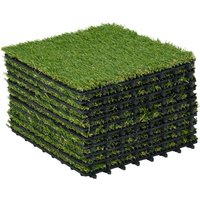 Outsunny Kunstrasen 10 Stück Rasenteppich 30x30 cm, künstlicher Rollrasen 25 mm, Dunkelgrün, ideal für Garten & Balkon Aosom.de – Ansicht 1