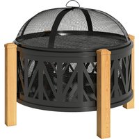 Outsunny 2-in-1 Feuerschale Ø75 x 58 cm Feuerstelle mit Funkenschutz Schürhaken Grillrost Feuerschalen Feuerkorb für Garten, Balkon Terrasse, Outdoor BBQ Campin – Ansicht 1