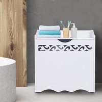 HOMCOM® Badschrank Wäschekorb mit Deckel MDF Weiß 55 x 34 x 58 cm Aosom – Ansicht 1