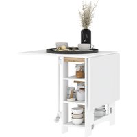 HOMCOM Klappbarer Esstisch, zusammenklappbarer Küchentisch, auf Rollen, mit 2 Klappen und 3 Regalen, modernes Design, Küchentisch für kleine Räume, 120 x 60 x 7 – Ansicht 1