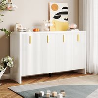 Sideboard Modernes Weiss mit Vergoldeten Griffen Verstellbar 140cm Verstellbaren Einlegeböden Flexibler Stauraum für Wohnzimmer Aosom.de – Ansicht 1