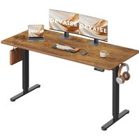 DEVAISE höhenverstellbarer Schreibtisch 160×70 cm, leiser Motor mit 3 Höhenspeicher, Verstellbereich 72–118 cm, ergonomischer Sitz-Steh-Tisch für Büro, Braun – Ansicht 1