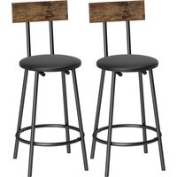 HOMCOM 2er-Set Barhocker, Hohe Küchenhocker mit Rückenlehne und Fußstütze, PU-bezogen, Metallgestell, Sitzhöhe 60 cm, Schwarz Aosom – Ansicht 1