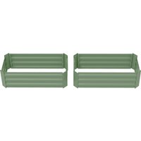 Outsunny Set von 2 Hochbeeten für den Garten, Abmessungen 100L x 50B x 30H cm - gewelltes Stahlblech in Grün Aosom – Ansicht 1