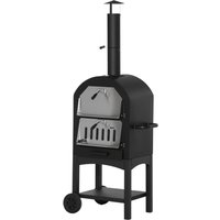 Outsunny Pizzaofen Outdoor 2-In-1 mit Rollen, Grillofen, Schutzhülle, Pizzaschaufel, 2 Grillnetzen, 3-Tier Holzbackofen, 63x54x161cm Aosom – Ansicht 1