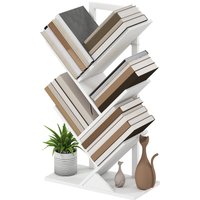 HOMCOM Baumförmiges Bücherregal mit 5 Ebenen Bücherregal mit 5 Regalen und Stahlstruktur für Wohnzimmer Büro Studium Schlafzimmer 50x24x82 cm Weiß Aosom – Ansicht 1