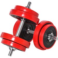 HOMCOM Hantelset 20KGS 2-IN-1 verstellbare Hanteln & Langhanteln Rot Schwarz für Zuhause Fitness & Muskeltraining 21,5x21,5x3,8cm Aosom.de – Ansicht 1