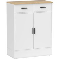 HOMCOM Sideboard mit Stauraum, Kommode mit 2 Schubladen, verstellbares Regal, Aufbewahrungsschrank für Küche, Wohnzimmer, Flur, Naturholz, Weiß Aosom – Ansicht 1