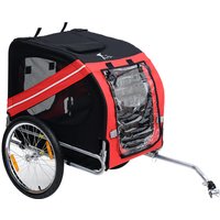 PawHut Fahrradanhänger für Hunde Haustiere 8 Reflektoren Flagge Deichsel inkl. Stahl Polyester wasserdicht Max. 30 kg 130L x 73B x 90H cm Rot Aosom