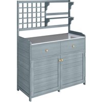 Outsunny Pflanztisch mit Unterschrank aus Holz Outdoor Gartenschrank mit verzinkter Arbeitsplatte 2 Schubladen wetterfest Gärtnertisch Geräteschrank für Garten  – Ansicht 1