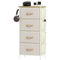 HOMCOM Schubladenschrank aus Stoff mit 4 faltbaren Schubladen, 4 Taschen und 2 Haken, Schlafzimmer Schubladenschrank aus Stahl und Stoff, 45x30x94,5 cm, Beige A – Ansicht 1