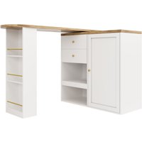 Um 360° drehbarer Bartisch mit 2 Schubladen und Schiebetürschrank, 3 Ebenen offener Stauraum, Weiß – Ansicht 1