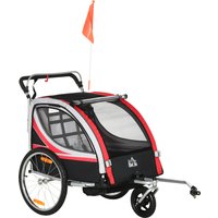 HOMCOM Kinderfahrradanhänger 2 in 1 mit Federung, Mesh-Tür, 360° drehbarem Vorderrad und Bremse, Rot und Schwarz, 142x75x101cm Aosom.de – Ansicht 1
