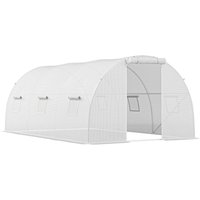 Outsunny Tunnel-Gewächshaus 13,5 m² 4,5L x 3l x 2H m - 6 Fenster, aufrollbare Reißverschlusstür - Rohrrahmen aus verzinktem Stahl, PE-Plane hochdicht Weiß Aosom – Ansicht 1