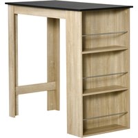 HOMCOM Bartisch hoher Küchentisch Stehtisch - Maße 112L x 57B x 106H cm - 3 Regale - Eiche Schwarz Optik Aosom – Ansicht 1