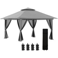 Outsunny Faltpavillon 4x4m Stabil Winterfest Pop-up Pavillon UV50+ mit Doppeldach 4 Seitenteilen Tasche Sandsäcke für Garten Dunkelgrau Aosom.de – Ansicht 1