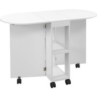 HOMCOM Klapptisch auf Rollen, Küchentisch für 4 Personen mit 2 Klappplatten und 2 Ablagen, für kleine Räume, 120 x 60 x 77 cm, weiß Aosom – Ansicht 1