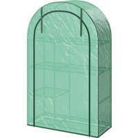 Outsunny Gewächshaus mit Runddach Tür, Regale, winterfest Foliengewächshaus aus Stahl, Treibhaus für Balkon, Garten, Tomatenhaus 100 x 45 x 160 cm, Tomatengewäc – Ansicht 1
