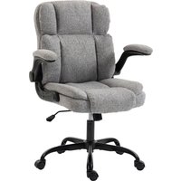 HOMCOM Ergonomischer Bürostuhl mit klappbaren Armlehnen, Drehbarer Schreibtischstuhl in Leinenoptik-Stoff, Höhenverstellbar, Schaukelfunktion, Tragfähigkeit 120 – Ansicht 1