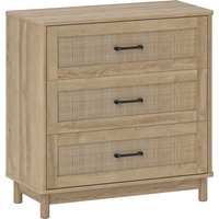 HOMCOM Kommode 3 Schubladen aus Rattan, Aufbewahrungsmöbel, Schubladenschrank, Massivholzfüße, Boho-Stil, Kommode für Schlafzimmer, Wohnzimmer, Flur, 76 x 35 x  – Ansicht 1