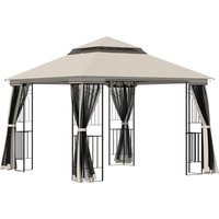 Outsunny Gartenpavillon mit Doppeldach Festzelt Partyzelt 2,99 x 2,99 m mit 4 Seitenwänden aus Metall und Polyester in Beige Aosom.de – Ansicht 1