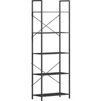 HOMCOM Bücherregal, Standregal mit 5 Ebenen, Industrielles Büroregal mit Metallrahmen, offenes Aufbewahrungsregal für Wohnzimmer, Büro, Arbeitszimmer, 60x30x170 – Ansicht 1