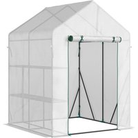 Outsunny Foliengewächshaus begehbar mit 4 Regalebenen Tomatengewächshaus Treibhaus Frühbeet Weiß PE 143x143x195cm für Garten & Pflanzen Aosom.de – Ansicht 1
