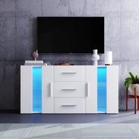 Sideboard 140cm Modernes mit 3 Schubladen 2 Schränken LED-Beleuchtung Weiß Wohnzimmer Möbel 140x35x72 cm Praktisches Design Aosom.de