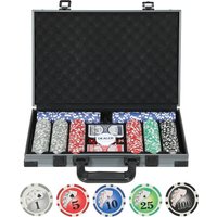 SPORTNOW Pokerkoffer Pokerset, Poker Komplett Set mit 400 Chips, 11,5 Gramm, 2 Kartendecks, 5 Würfeln, Dealer-Scheibe, Spielmatte, Aluminiumkoffer Aosom – Ansicht 1
