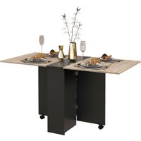 HOMCOM Klappbarer Küchen- und Esszimmertisch auf Rollen 75 x 140 x 74 cm mit 2 integrierten Regalen, Eiche und Schwarz Aosom – Ansicht 1