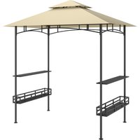 Outsunny Grillpavillon 240 x 150 x 257 cm wasserdicht flammhemmend Gartenpavillon mit Doppeldach, Seitenregalen, Gartenlauben mit UV-Schutz, BBQ Pavillon aus St – Ansicht 1