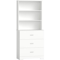 HOMCOM Hohes Regal mit 3 offenen Regalböden und 3 Schubladen, platzsparendes vertikales Bücherregal, Holzregal für Wohnzimmer, Schlafzimmer, Arbeitszimmer und B – Ansicht 1