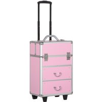 HOMCOM Kosmetikkoffer Trolley Make-up Koffer Kosmetikkoffer Vanity Verstellbarer Teleskopgriff 36L x 23B x 58H cm Alu ABS Rosa Aosom