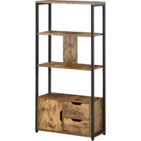 HOMCOM Industrielles Bücherregal 3 Regale Schranktür 2 Schubladen Partikelplatten Altholzoptik Stahl Schwarz Aosom – Ansicht 1