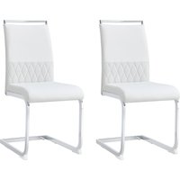 Set aus 2 modernen Esszimmerstühlen mit hoher Rückenlehne aus PU & Leinen, ergonomisches Design, komfortable Polsterung, Weiß – Ansicht 1