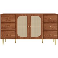 Rattan-Sideboard mit Schubladen, eleganter Aufbewahrungsschrank, 160×40×90 cm, Braun