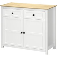 HOMCOM Buffet Aufbewahrungsschrank für Wohnzimmer, Küche mit 2 Türen, höhenverstellbares Regal, 2 Schubladen 100 x 40 x 85 cm Weiß und Holzoptik Aosom – Ansicht 1