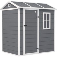 Outsunny Gerätehaus Kunststoff 2,1m² 186 x 130 x 199cm Geräteschuppen mit Satteldach Boden Fenster Abschließbarer Tür wetterfest Gartenhaus Outdoor Garten Schup – Ansicht 1