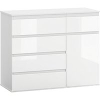 HOMCOM Sideboard, Kommode mit 5 Schubladen, Aufbewahrungsschrank mit verstellbarem Regal, Soft-Close-Tür Küchenschrank für Wohnzimmer, Küche, Esszimmer, Hochgla – Ansicht 1