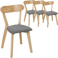 HOMCOM Set mit 4 Esszimmerstühlen, Küchenstühle, Gepolsterte Sitzfläche in Leinenoptik, Geschwungene Rückenlehne, Füße aus Gummibaumholz, Moderner Mid-Century-S – Ansicht 1