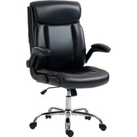 HOMCOM Ergonomischer Bürostuhl mit klappbaren Armlehnen, PU-Bürosessel mit hoher Rückenlehne, höhenverstellbar, Wippfunktion, 360°-Drehung, für Zuhause, Studio, – Ansicht 1