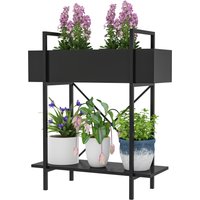 Outsunny 2-Etagen Pflanzenständer, Blumenständer für Innen Außen, Pflanzenregal aus Metall, mehrstöckig Blumenregal, 70 cm hoch Blumentreppe für Wohnzimmer, Gar – Ansicht 1
