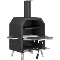 Outsunny Outdoor Pizzaofen Holzbefeuerter Pizza Ofen Edelstahl 2 Ebene Backofen mit 1cm dick Pizzastein Luftöffnung Klappbein Pizzaschaufel Griff Tragbarer Holz – Ansicht 1