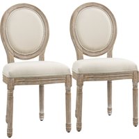 HOMCOM 2er Set Esszimmerstühle Vintage Küchenstuhl Polsterstuhl mit Rückenlehne Linen-Touch Gummiholz 49 x 56 x 96 cm Cremeweiß+Natur Aosom.de – Ansicht 1