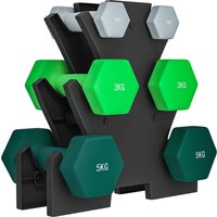 SPORTNOW Hanteln Set 6 Kurzhanteln mit Hantelständer, 2 x 1kg, 2 x 3kg, 2 x 5kg Hantelset aus Metall für Fitness, Gymnastik, Zuhause Aosom – Ansicht 1