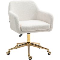 HOMCOM Bürostuhl, Höhenverstellbar Schreibtischstuhl, Relaxsessel mit Stahlrahmen, Drehstuhl mit Samtoptik, für Büro, Arbeitszimmer, Cremeweiß Aosom – Ansicht 1