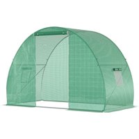 Outsunny Gartengewächshaus Tunnel Wintergewächshaus Bodenfläche 4,5 m² Maße 3L x 1,5B x 2H m Verstärktes Stahlgestänge Reißverschlusstor 2 aufrollbare Fenster G – Ansicht 1