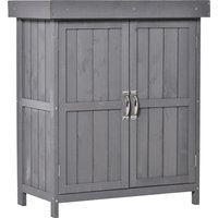 Outsunny Gartenschrank Wetterfester Geräteschrank aus Tannenholz, Doppeltür, 2 Fächer, Dunkelgrau, 74x43x88cm Aosom – Ansicht 1