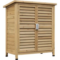Outsunny Gartenschrank Holz Gerätehaus mit Pultdach und Lamellentüren, 87x46,5x96,5cm, mit Bitumenpappe, naturfarben für Garten & Terrasse Aosom.de – Ansicht 1