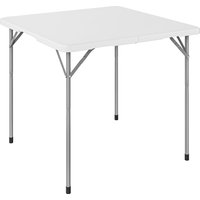 Outsunny Klapptisch aus HDPE, quadratischer Campingtisch 86 x 86 x 74 cm, mit Griff, höhenverstellbar, für Innen/Außen, Terrasse, Camping, Strand, weiß Aosom – Ansicht 1
